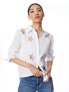 ALICE + OLIVIA FINELY CUT OUT STAR EMBELLISHED BUTTON DOWN
